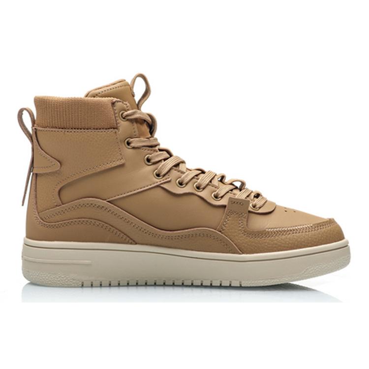 LiNing Qingchao Coverage Slip Resistant Cushioning Abrasion Resistant High Top Skateboard Shoes Men's Brown White AGCP215-3
