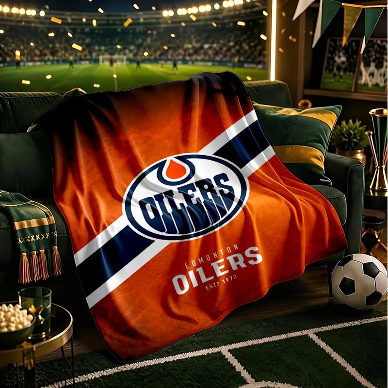 Edmonton Oilers Emblem Throws Blanket Flannel Blankets Plush for Couch Bed Gifts for Men Women Travel Picnic Blanket Christmas Fan Gifts