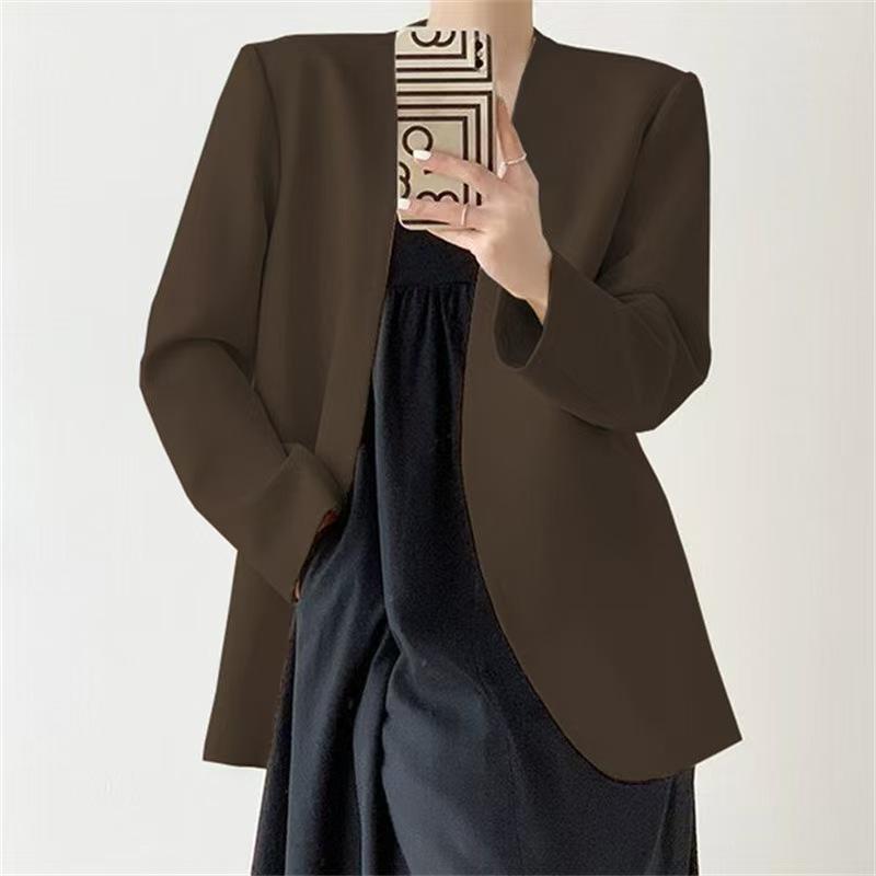 Autumn Winter Elegant Fashion Solid Color Blazer Women Long Sleeve Casual All-match Suit Cardigan Coat Top