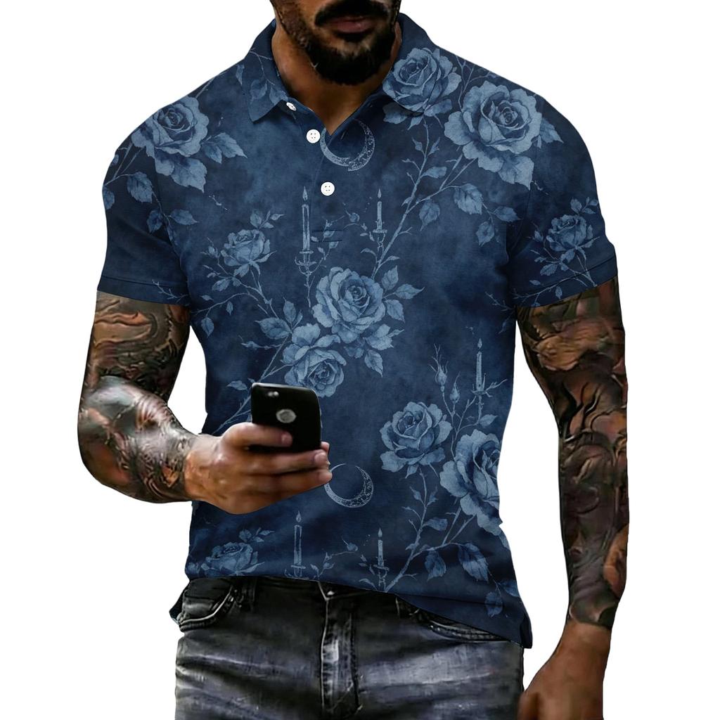 Men's Halloween Print Short Sleeve Polo Shirt Loose Fit Casual Summer Daily Wear Button Down Collar Top