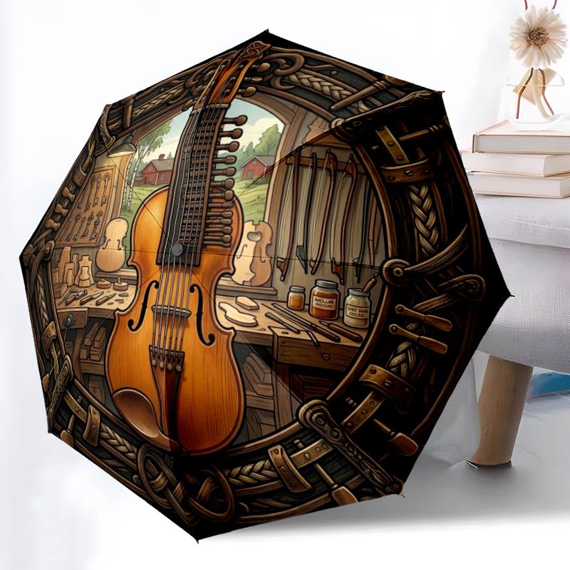 Craftsmanship Violin pattern umbrella, portable and foldable design, 8 ribs, a casual accessory for Halloween, Christmas, and birthday gifts. разноцветный