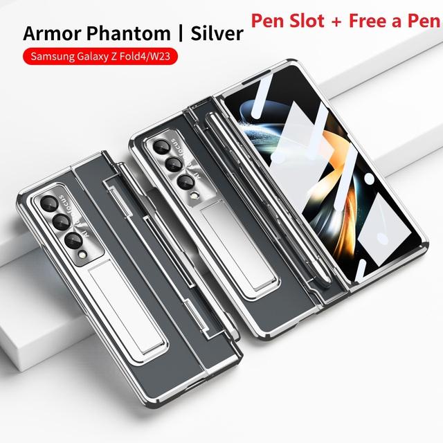 

Слот для ручки Armor для Samsung Galaxy Z Fold 4 Fold 3 5g, чехол, стеклянный пленочный экран, прозрачная жесткая подставка, защитная крышка на петлях for Galaxy Z Fold3(7.6 )