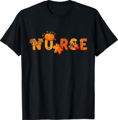 Autumn Pumpkin Fall Nurse Thanksgiving Womens Men T-Shirt