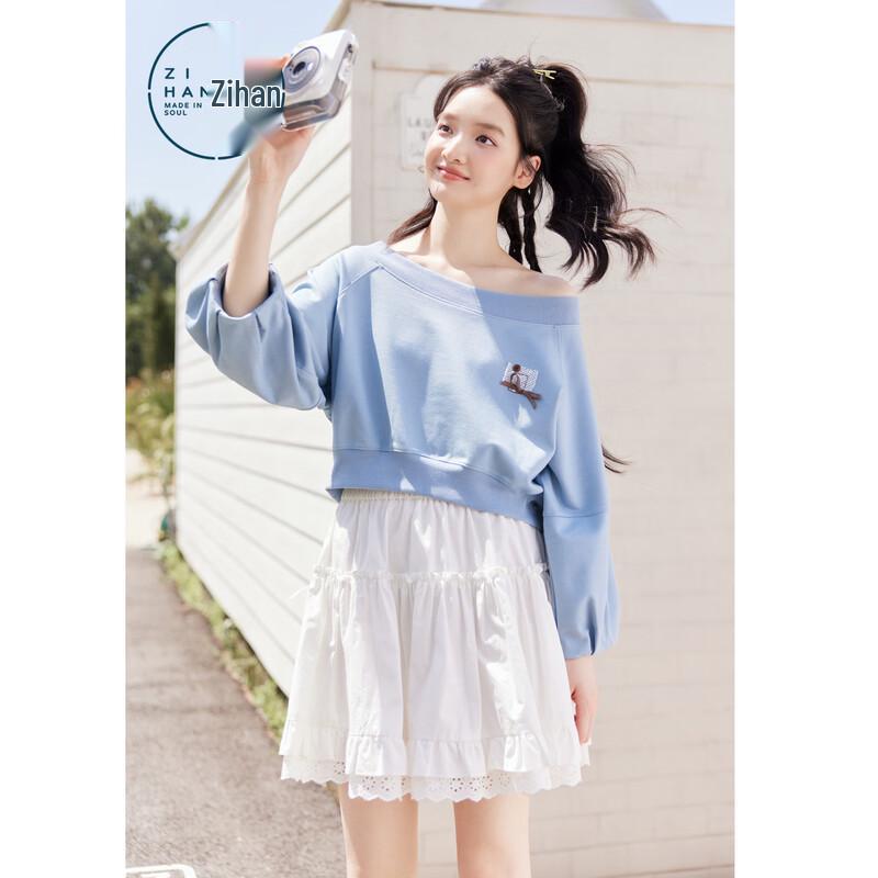 ZIHAN Women s Sweet Off-Shoulder 3/4 Sleeve Cropped Sweatshirt XS