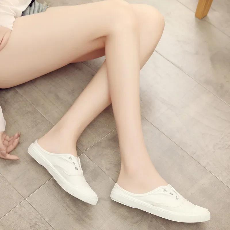Women's Vulcanized Shoes 2024 Summer New Half Slippers Canvas Shoes Women Thin Style Student Versatile Casual Shoes