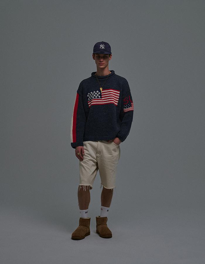 SUNDAY FRUIT MARKET Sunday Flag Knit Sweater Navy