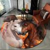Black White Horse Couple Floral Round Rug Carpet Floor Mat Door Mat Entrance Mat for Living Room Play Room Home Decoration