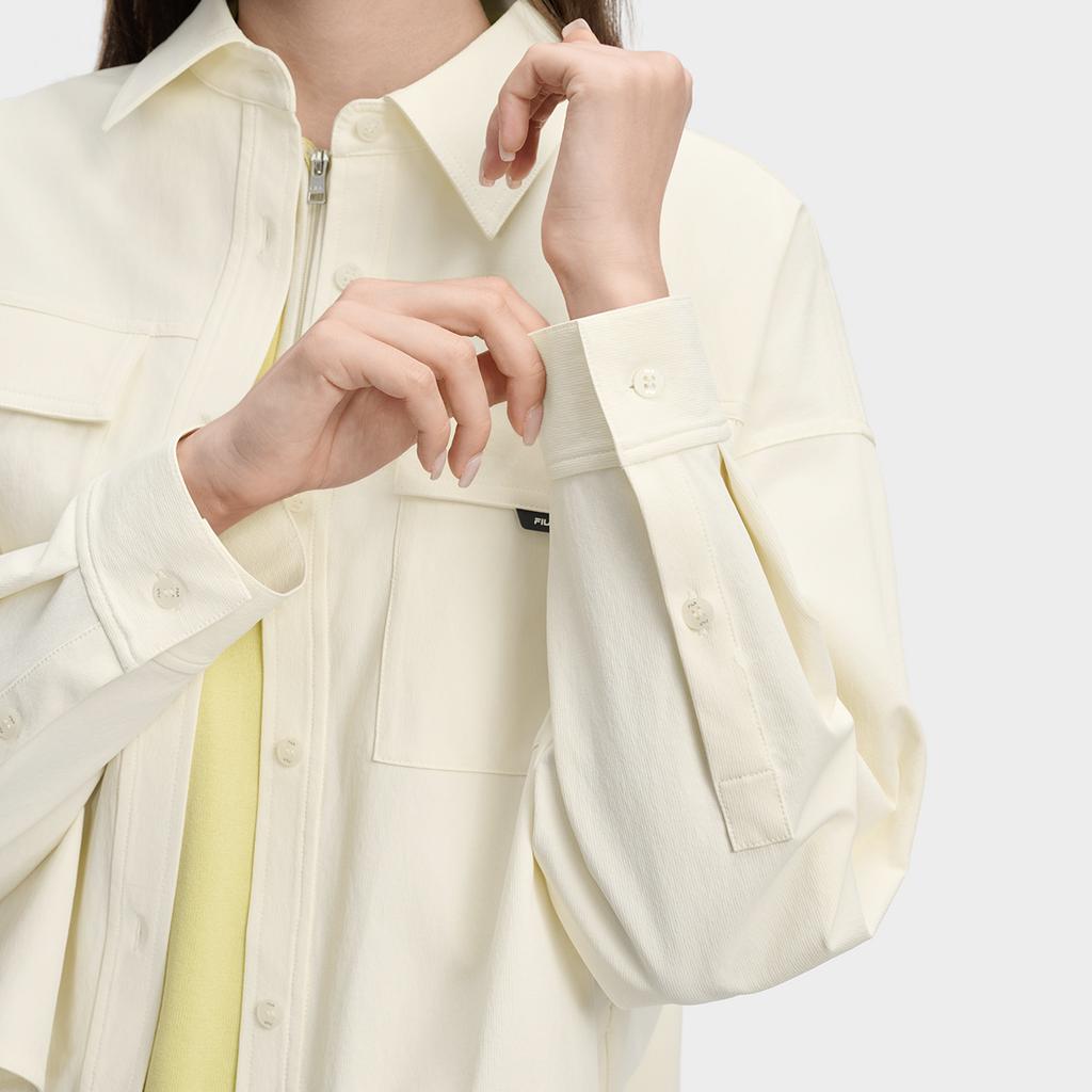 FILA White Fashion Minimalist Personality Trend Classic Retro Sports Casual Workwear Versatile Comfortable Woven Long Sleeve Shirt F11W613706FIV