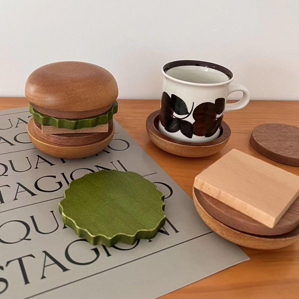 

Solid Wood Coaster Anti-slip Table Cupcake Snack Dessert Pads Creative Cup Mat