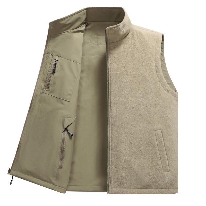 New Autumn and Winter Vest Men's Earthy Outdoor Leisure Middle-aged and Young People Plus Velvet Fishing Vest Vest Horse Clip Sports Jacket Men