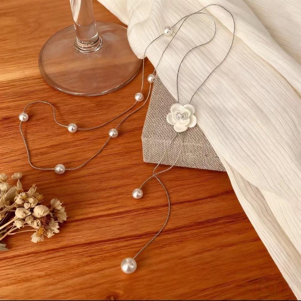 Flower Butterfly Necklace Metal Chain Tassel Collarbone Chain Simple Pearl Choker  Women