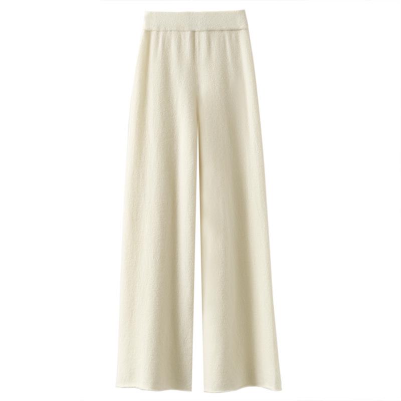Women's High Waist Wool Knitted Wide-Leg Pants - Autumn/Winter Floor-Length