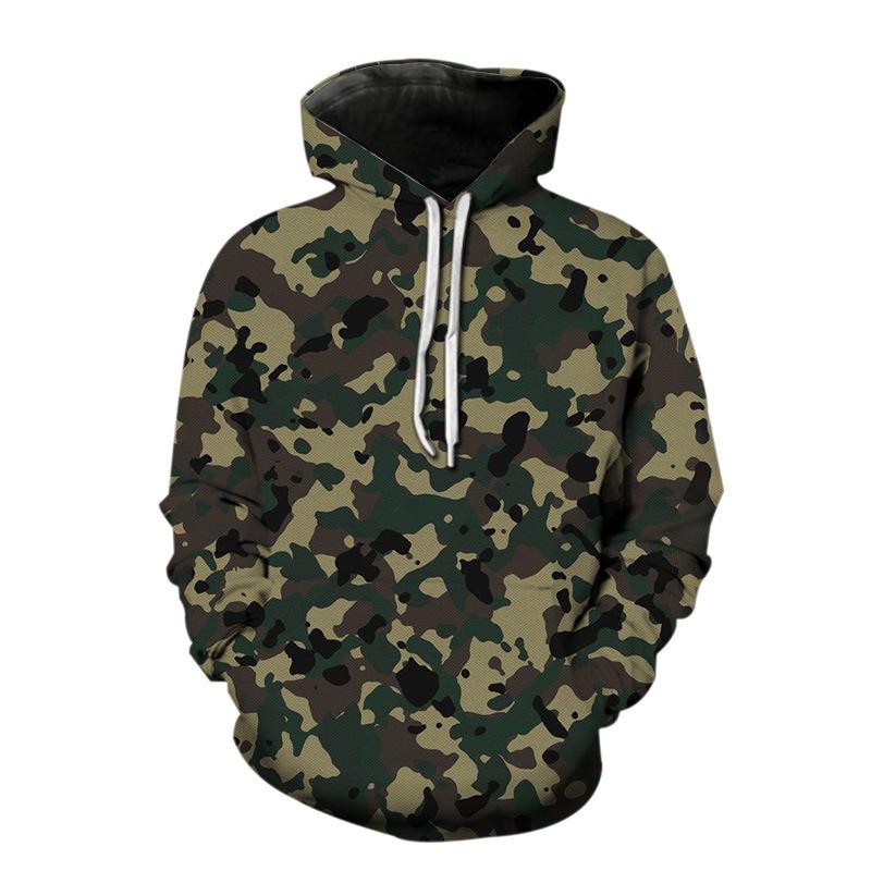 2024 Spring and Autumn European and American Hooded Sweatshirt 3D Digital Printing Camouflage Hooded Sweatshirt for Casual Men