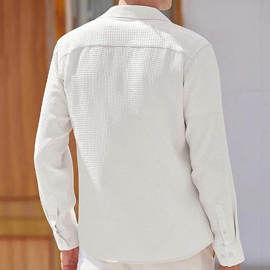 Men Fall Spring Shirt Lapel Single-breasted Solid Color Loose Long Sleeve Casual Soft Breathable Mid Length Men Daily Top