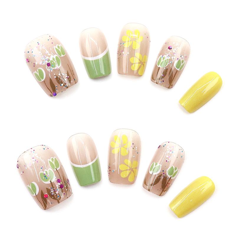 24 Stück Französische Falsche Nägel Abnehmbar Vollständig Fertige Falsche Nägel Quadratisch Vollabdeckung Press-On Nägel Set Für Frauen Tragbare Kunstnagelspitzen