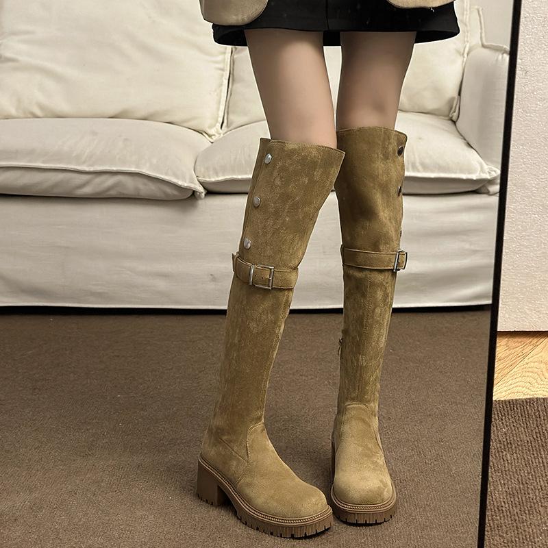 

Зимние сапоги 2025 осень и зима универсальные толстый каблук высокий каблук сапоги до колена женская мода два способа носки толстая подошва увеличивающие рост вестерны 40 хаки