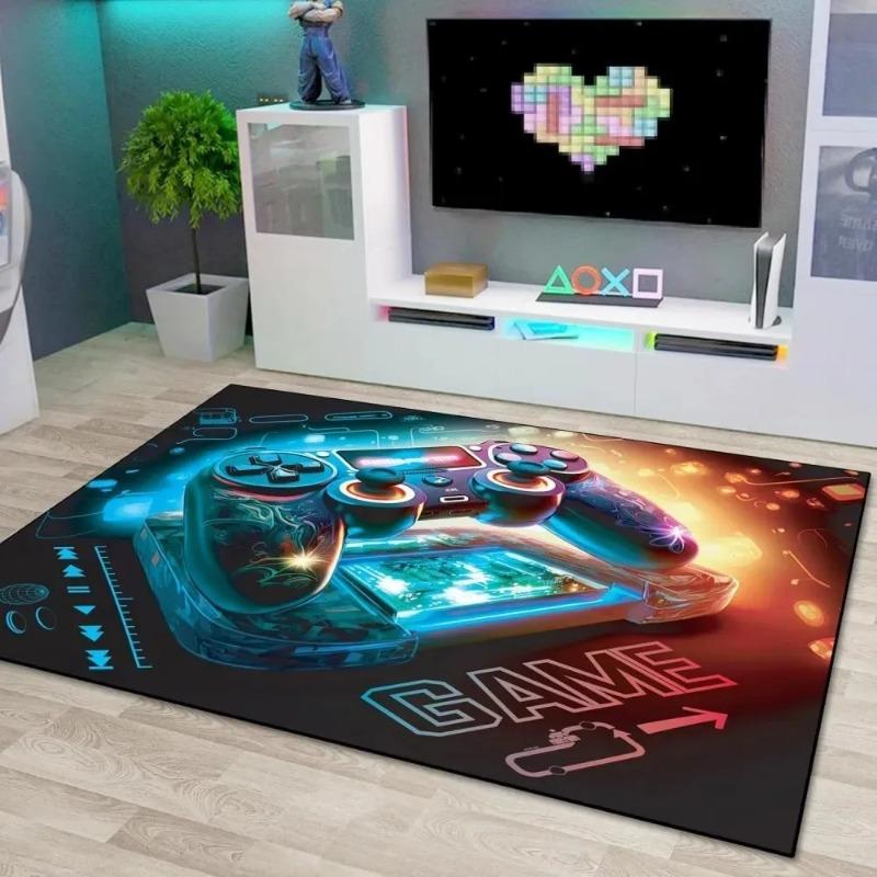 3D Printed Carpets Transparent Gamepad Controller Rug Vibrant Carpet for Game Room Add Bedrooms Playrooms Polyester Floor Mat