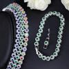 Zircons 3 Pcs CZ Green Crystal Bracelet Necklace and Earrings Sets Luxury Women Wedding Accessories Bride Jewelry Set T030