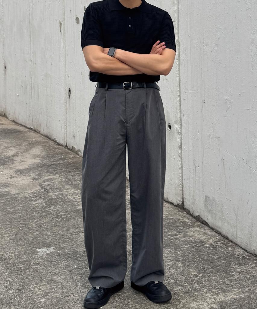 HERVINO Cable Collar Muscle Fit Short Sleeve Knit [Black]