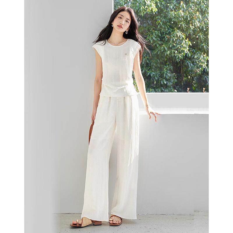 Elegant Pleated Round Neck Summer Suit S