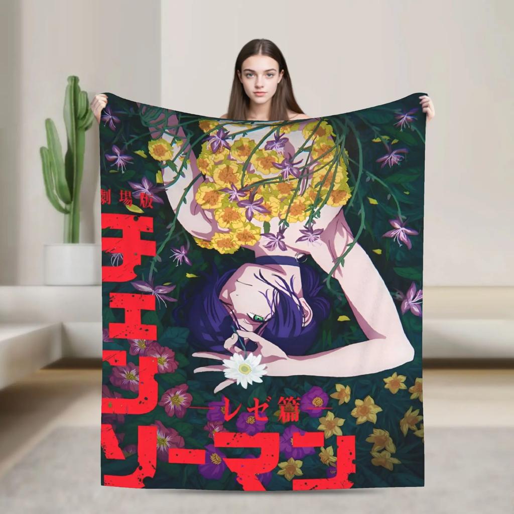 ChainsawsMan Reze Fleece Blanket Soft Warm Anime Movie Throw Blanket for Home Living Room Dorm Gift