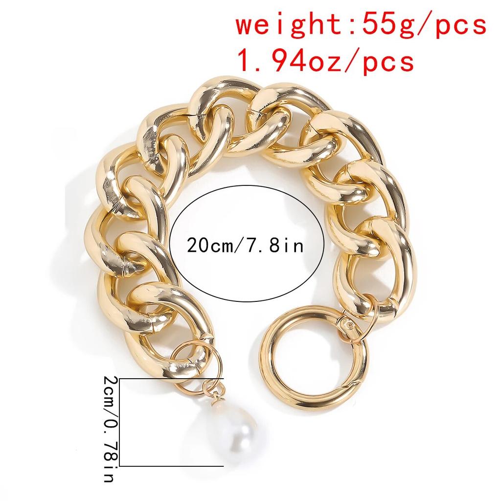 Goth Vintage Imitation Pearl Pendant Bracelet Women Hip Hop Heavy Metal Chunky Lock Chain Bangles Couple Friends Hand Jewelry