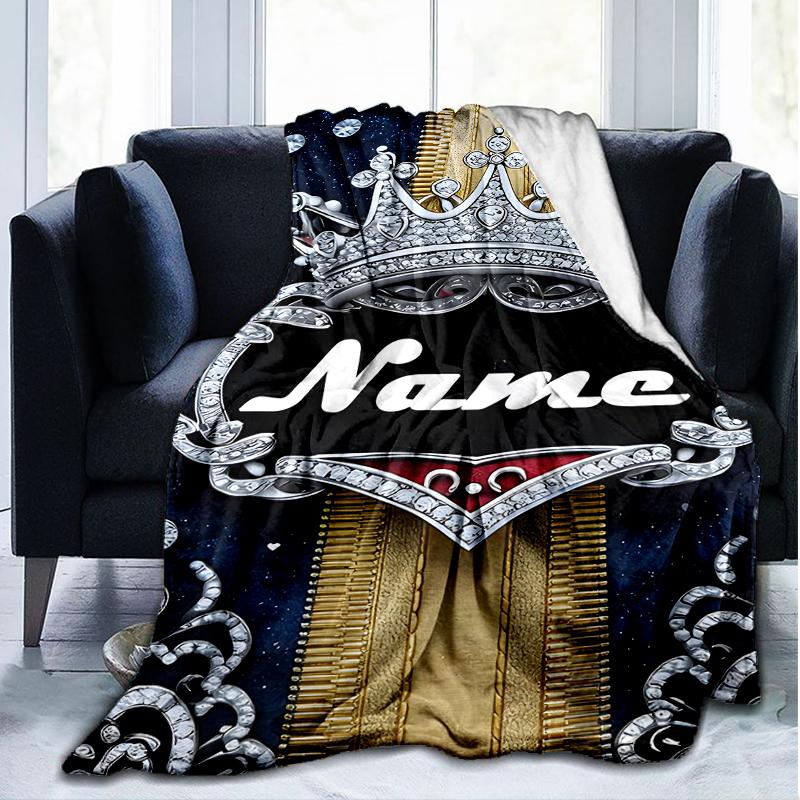 1PC Custom Name Royal Name outdooor Flannel blankets Throw Blanket All-Season Throw Gift Bedspread for Couch, Bed, Camping Holiday Birthda