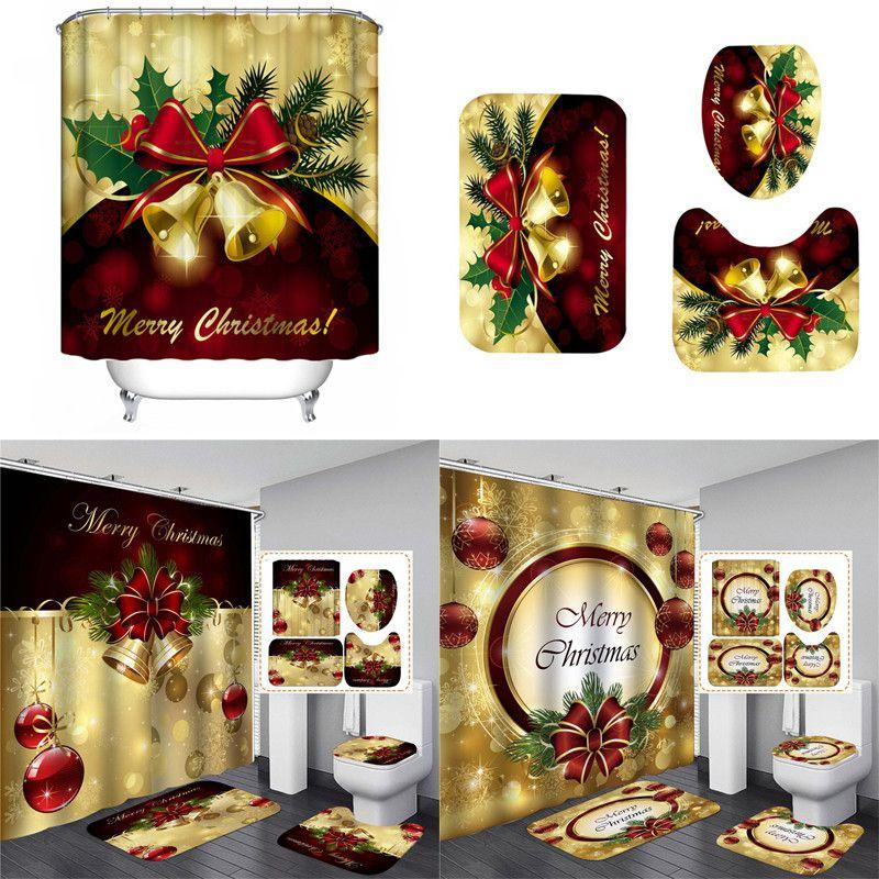 Elegant Christmas Shower Curtain And Toilet Mat Set For Stunning Holiday Home Decor