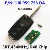 3 Button Remote Key for SKODA Fabia Superb /5FA 009 259-10/ 434MHz/ID48 Chip/ 1J0959753DA/ HLO 1J0 959 753 DA 753DA