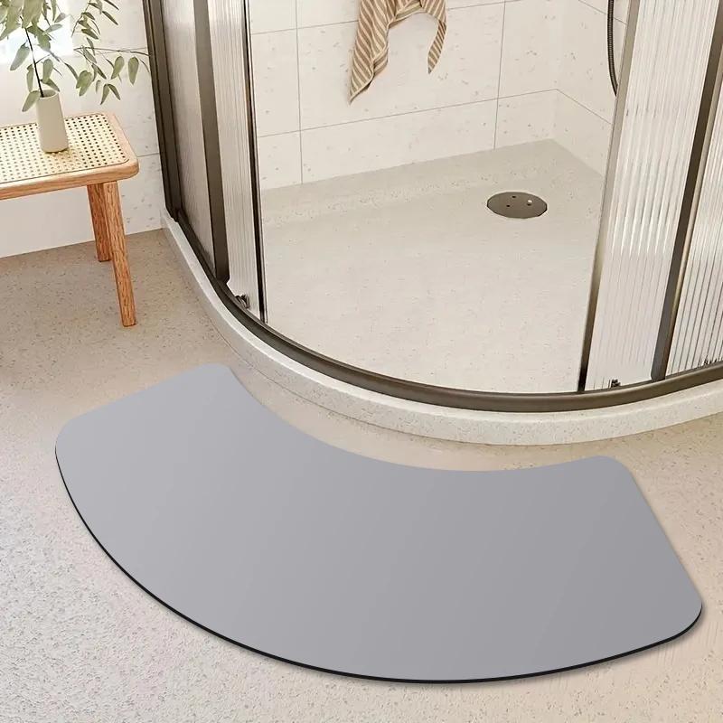 Solid Color Simple Bathroom Floor Mat Curved Anti-Slip Water Absorbing Shower Room Floor Mat Home Decoration