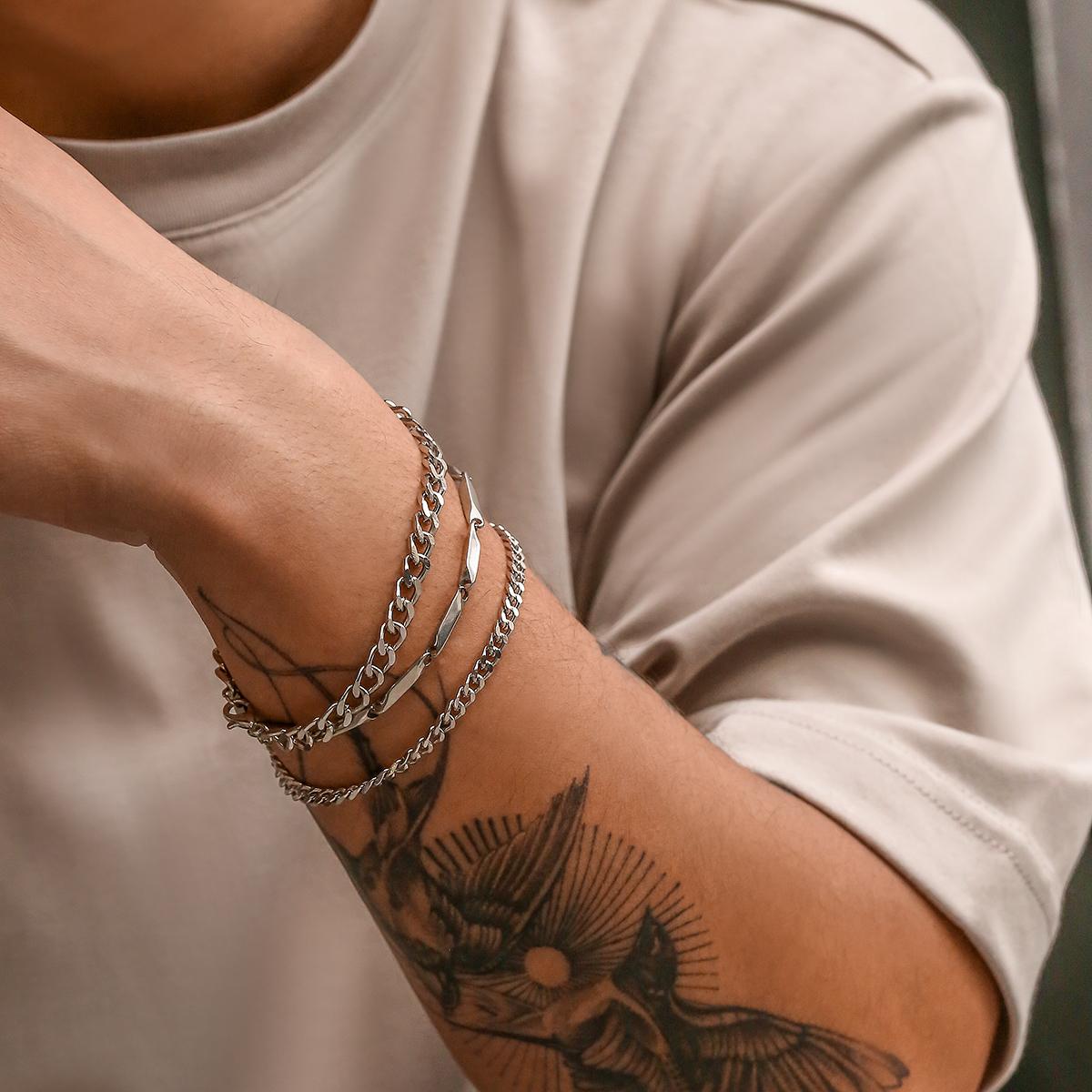 

KunJoe 3pcs/set Stainless Steel Punk Cuban Chain Bracelet for Men Minimalist Silver Color Hip Hop Bracelet Party Jewelry Gifts
