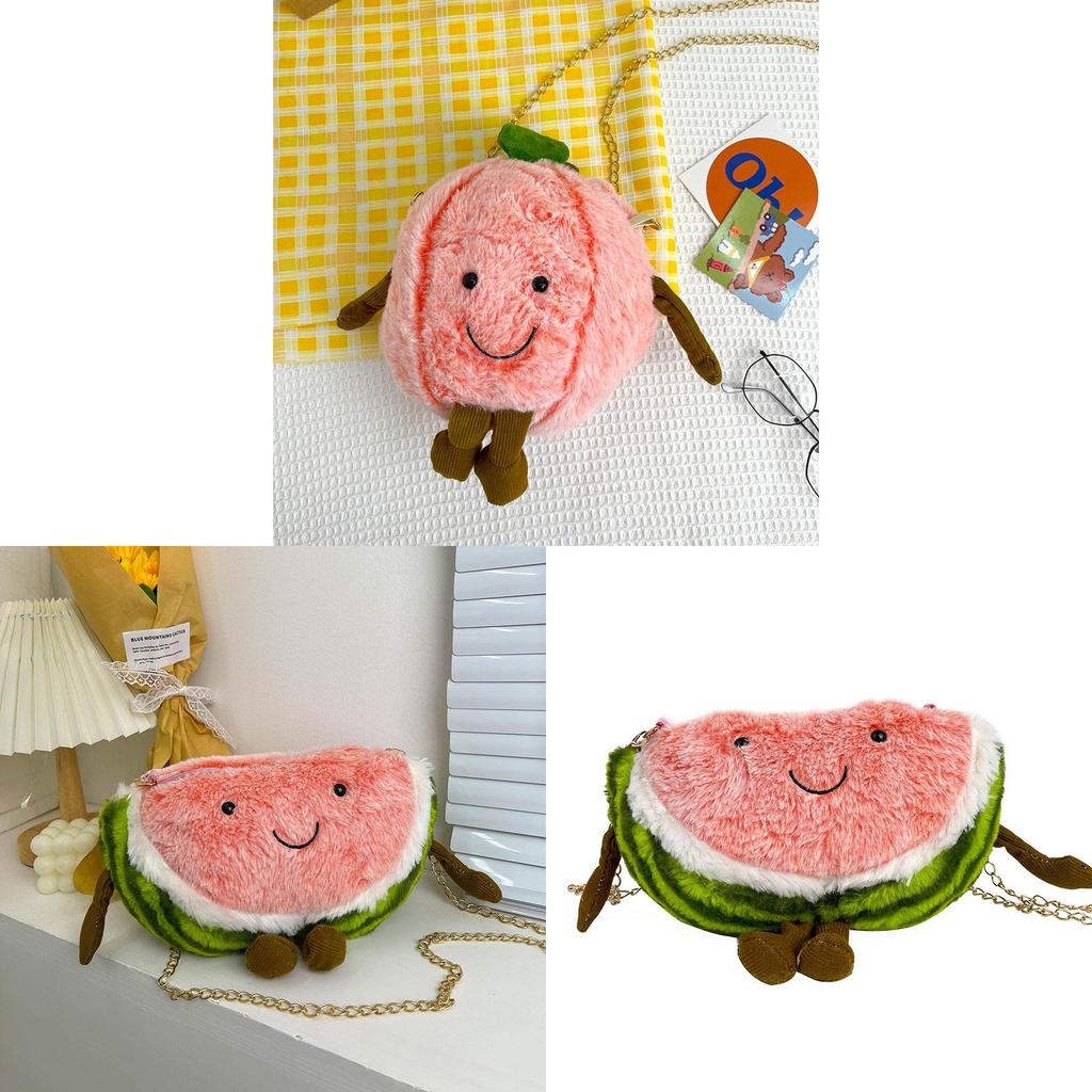 Plush Fruit Pattern Small Shoulder Bag With Zipper Closure For Casual Day Use