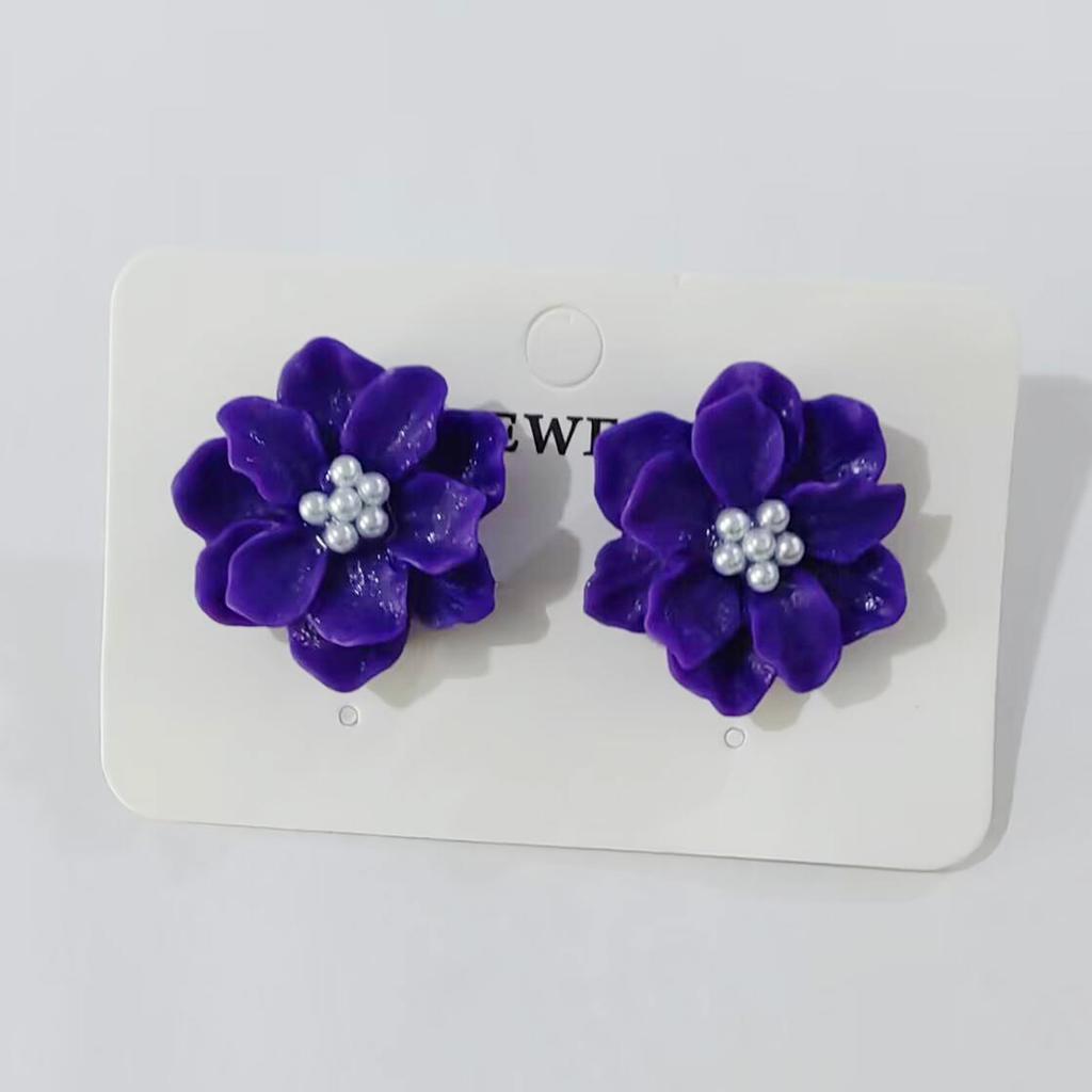 Trendy Camellia Stud Earring Exaggerated Versatile Flower Earrings For Women Summer Outdoor Ear Decoration Accessories 1 Pair