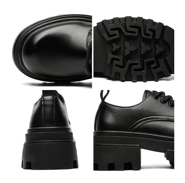 2024 Men's Thick Sole Height-Increasing Black Leather Derby Shoes - British Style