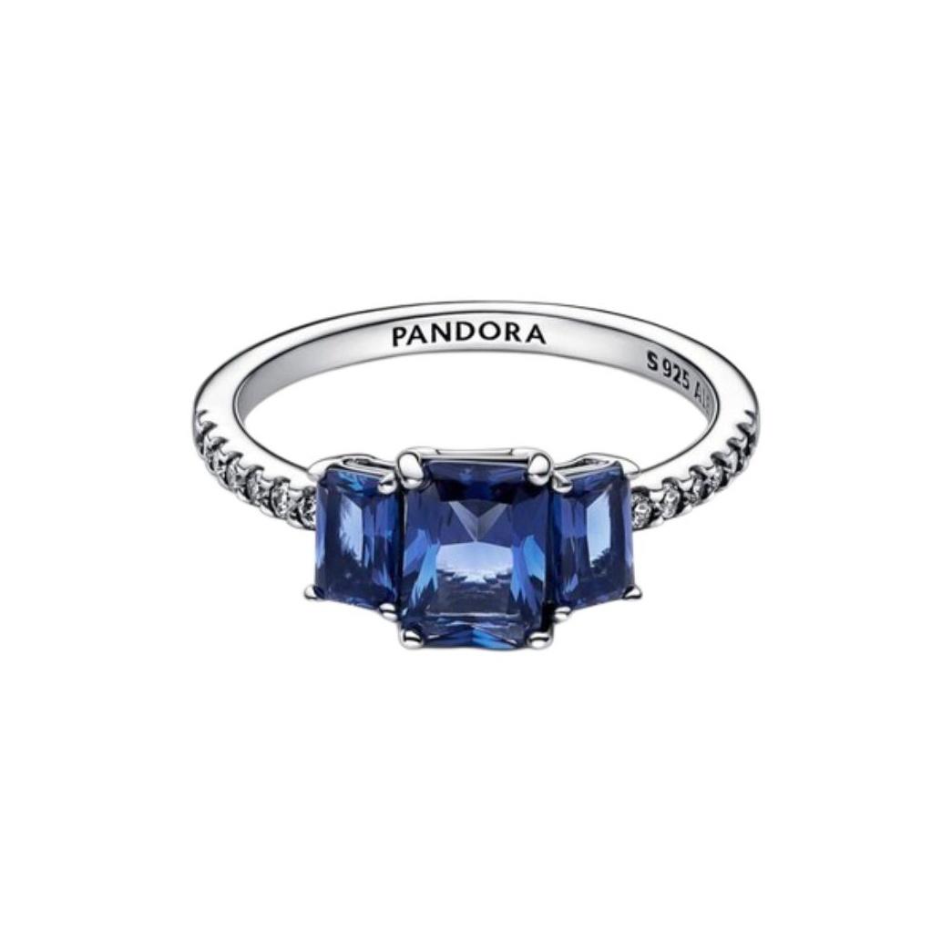 Pandora Inlaid Design Sterling Silver Ring Women rings Blue 192389C01 Box,4.5