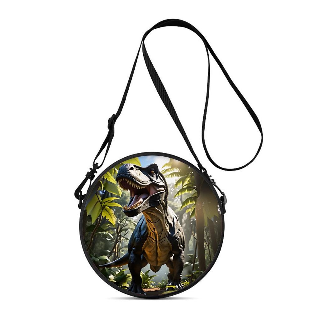 Dinosaur Print Round Shoulder Bag Casual Messenger Bag for Woman Best Gifts 2D Flat Casual Daily Crossbody Bag