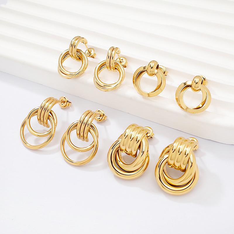 2025 Chic Geometric Titanium Steel Gold-Plated Hoop Earrings for Women - Versatile and Trendy