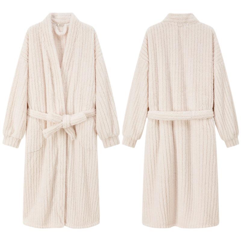 Women's Coral Fleece Thick Velvet Lined Bathrobe - Cozy Autumn/Winter Long Robe Pajamas