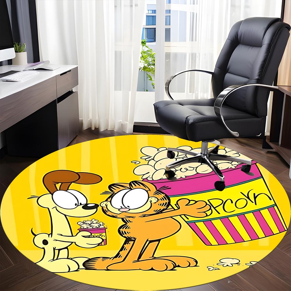 1pc Garfield Movie Night Office Round Area Rug, Bedroom Living Room Home Decor, Room Deco, Offic A1016098