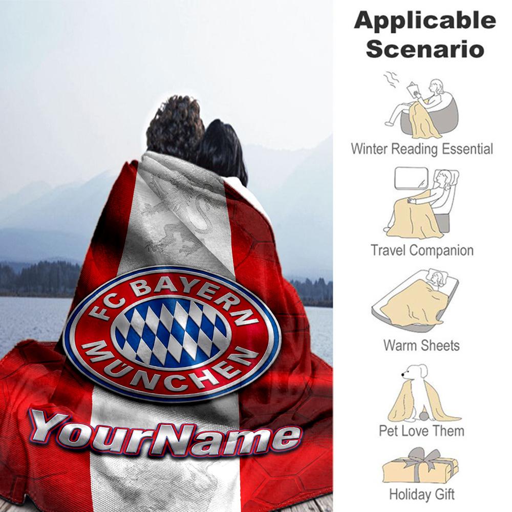Bayern Munich Personalized Text Blanket Gift Personalized Blanket Soft Warm Cozy Suitable for Couch Living Room Livingroom Nap Four Seasons Universal