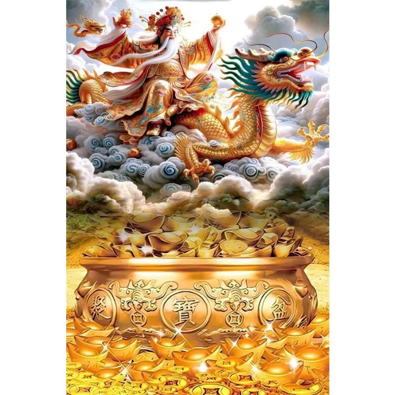 Fengshui God of Wealth Canvas Painting Wall Art Luxury Golden Lucky Money Gods Poster Prints For Office Living Room Home Decor
