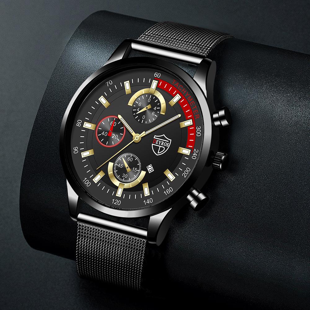 Stainless Steel Mesh Strap Watch Men'S Fashion Date Luminous Quartz Watch