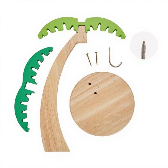 Solid Wood Banana Rack Wooden Hanger, Coconut Tree Shape, with Metal Hook, Fruit Display Stand Tropical Theme Stable Base Rack, for Kitchen Countertop