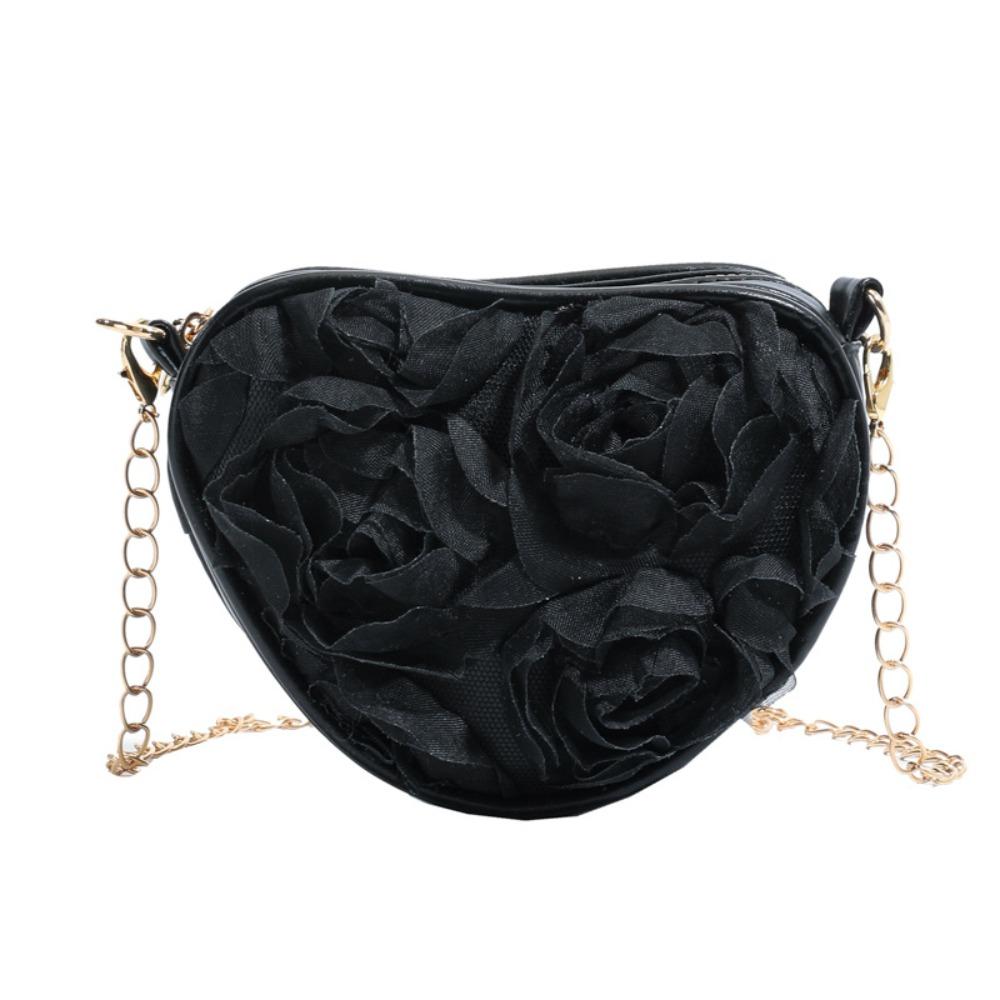 PU Leather Women Heart-shaped Crossbody Bag Large Capacity Zipper Crossbody Bag Tote Bag Lightweight Rose-shaped Chain Bag чёрный