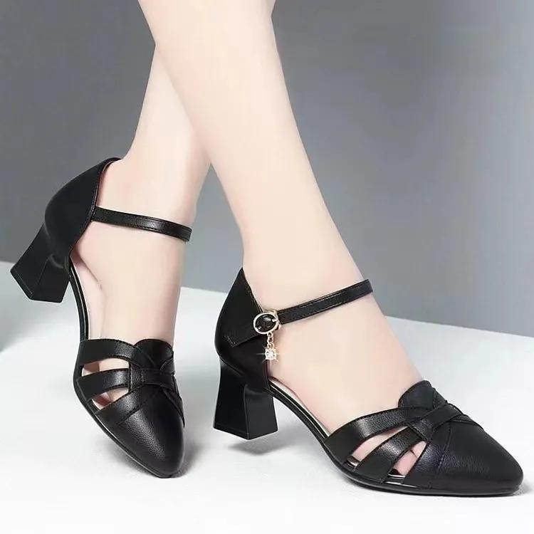 fashion sweet beige high quality buckle strap high quality pumps women casual black comfort office work shoes ab512
