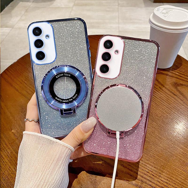 Glitter Magsafe Magnetic Stand Holder Plating Case for Samsung Galaxy A14 A24 A34 A54 A15 A25 A35 A55 A05 A05S 4G 5G Cover