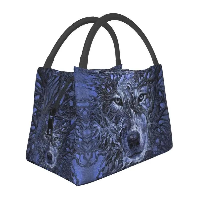 Custom Black Wolf Insulated Lunch Bags for School Office Animal Resuable Cooler Thermal Bento Box Women