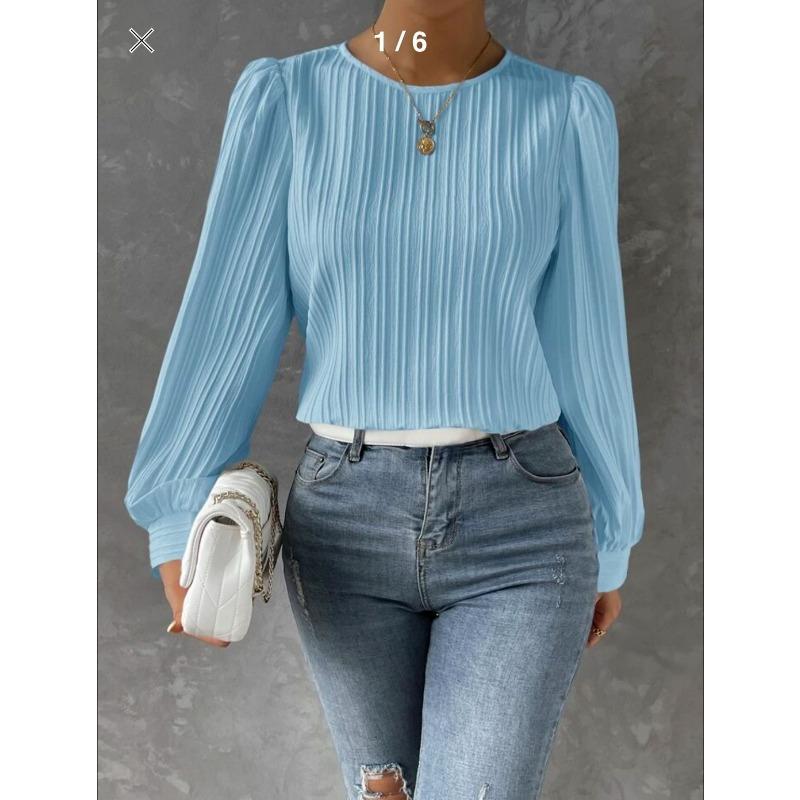 New Spring Round Neck Long Sleeve Loose Blouse Women Solid Color Office Shirt Ladies Casual Simple Tops Female Solid Color  Fashion Elegant Clothing