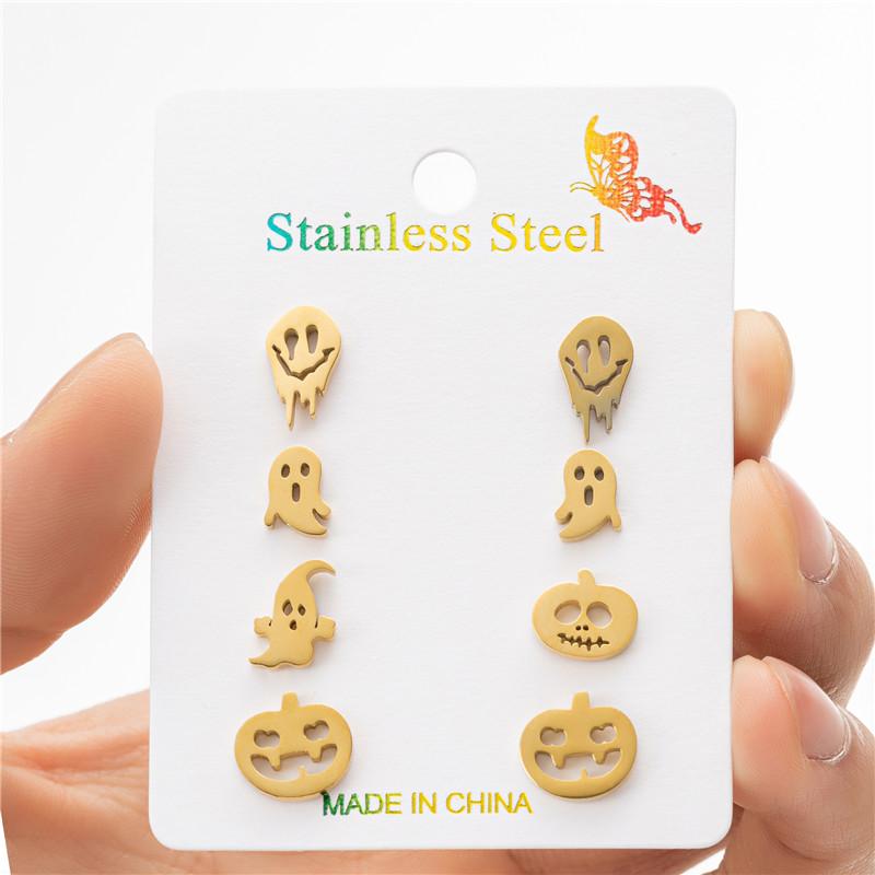 4Pairs/Lot Fashion Stainless Steel Star Moon Stud Earrings Sets for Women Small Flower Porker Dog Earings Jewelry Gift