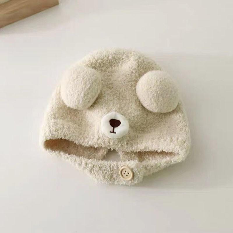 Cute Bear Baby Beanie Cap Autumn Winter Warm Infant Boys Girls Ear Protection Cap Cartoon Solid Color Toddler Hat Bonnet